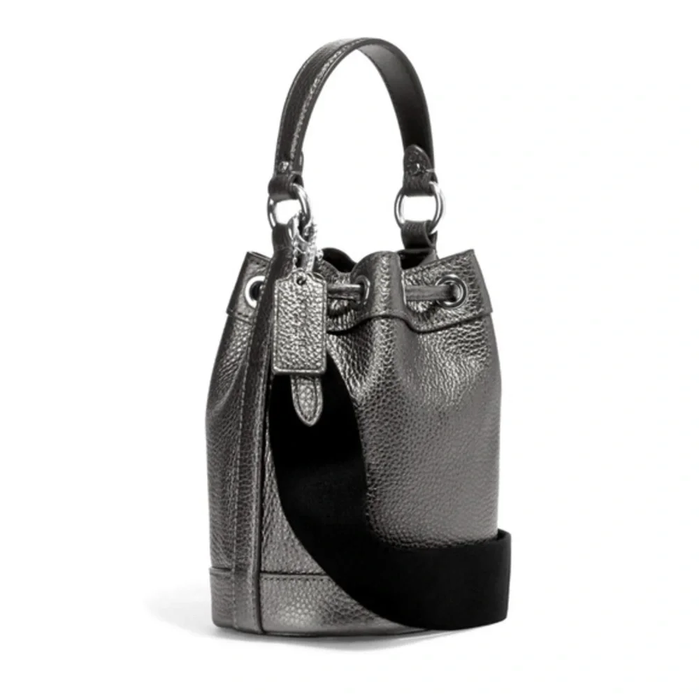 NWT COACH DEMPSEY DRAWSTRING BUCKET BAG 15 IN SILVER/METALLIC GUNMETAL CROSSBODY